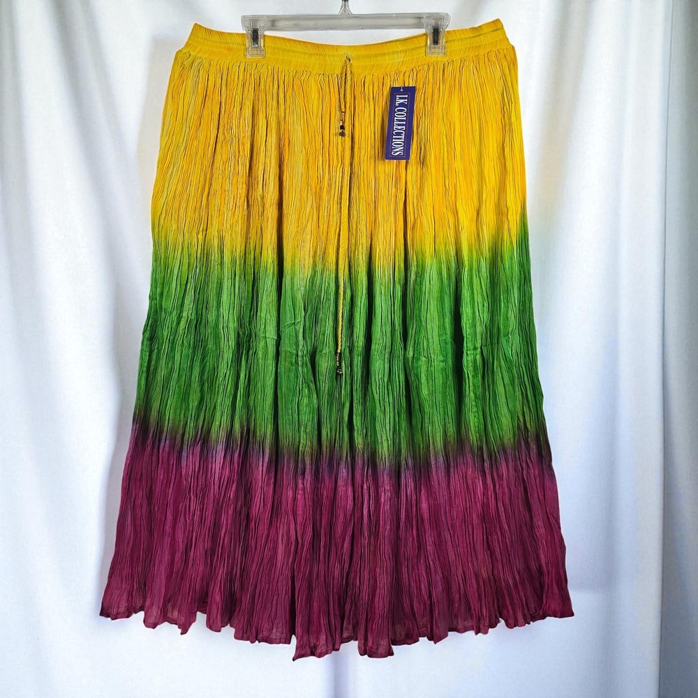 VTG LK Collections Tie Dye Skirt Woman Crinkled Tie Waist Midi Boho Gipsy Hippie